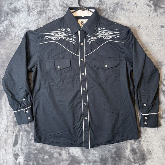 Coevals Club Peral Snap Long Sleeve Western Black Size Large Tribal Aztec Design - Picture 1 of 8